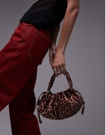 Giulia grab bag with ruche detail and twist handle in leopard