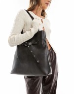 stud buckle tote bag in washed black