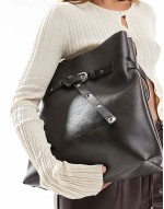 stud buckle tote bag in washed black