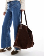 large faux suede tote bag in dark brown