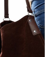 large faux suede tote bag in dark brown