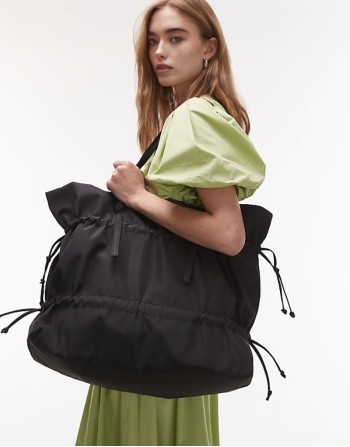 Tino nylon ruched tote bag in black
