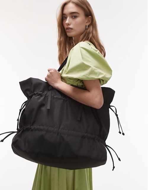 Tino nylon ruched tote bag in black