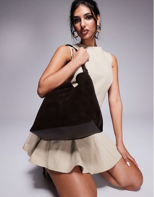 suede tote bag in chocolate