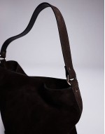 suede tote bag in chocolate