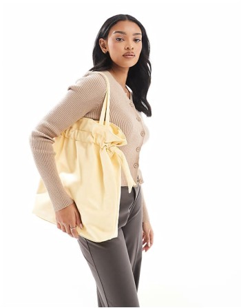 rouched detail tote bag in pale yellow