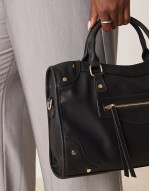 top handle tote bag in black
