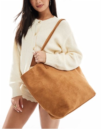 PASQ faux suede winged tote bag in tan