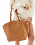 PASQ faux suede winged tote bag in tan
