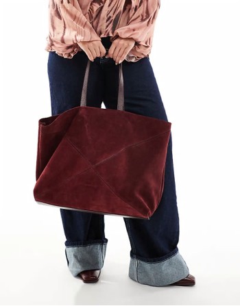 40% New premium suede panelled tote in burgundy