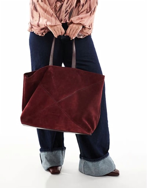 40% New premium suede panelled tote in burgundy