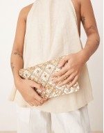 Tianna floral embellished foldover clutch bag in gold