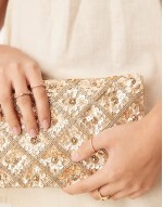 Tianna floral embellished foldover clutch bag in gold
