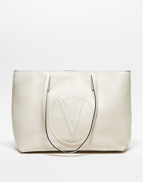 Valentino selena embossed tote bag with inside pouch in cream