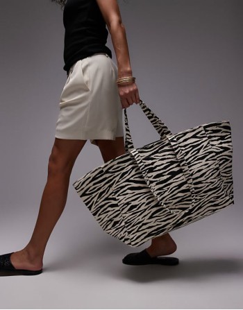 large zebra tote bag in black