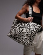 large zebra tote bag in black