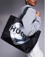 Becky large tote bag with heart print in black