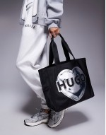 Becky large tote bag with heart print in black
