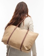 classic tote bag with contrast handles in tan