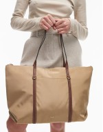 classic tote bag with contrast handles in tan