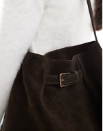 suede buckle detail tote bag in chocolate