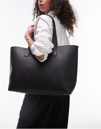 leather look tote bag in black