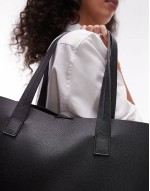 leather look tote bag in black
