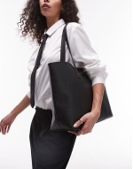 leather look tote bag in black