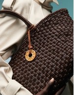 plaited shopper bag in chocolate
