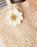 Raffia daisy shopper bag in neutral