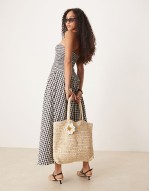 Raffia daisy shopper bag in neutral
