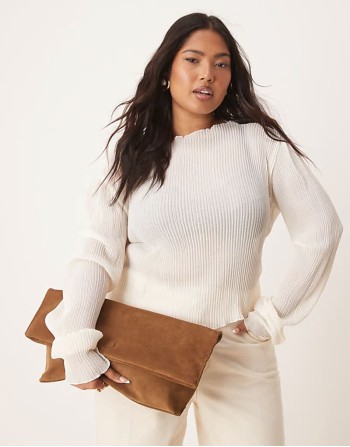 suede foldover clutch in dark tan