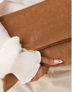 suede foldover clutch in dark tan