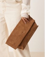 suede foldover clutch in dark tan